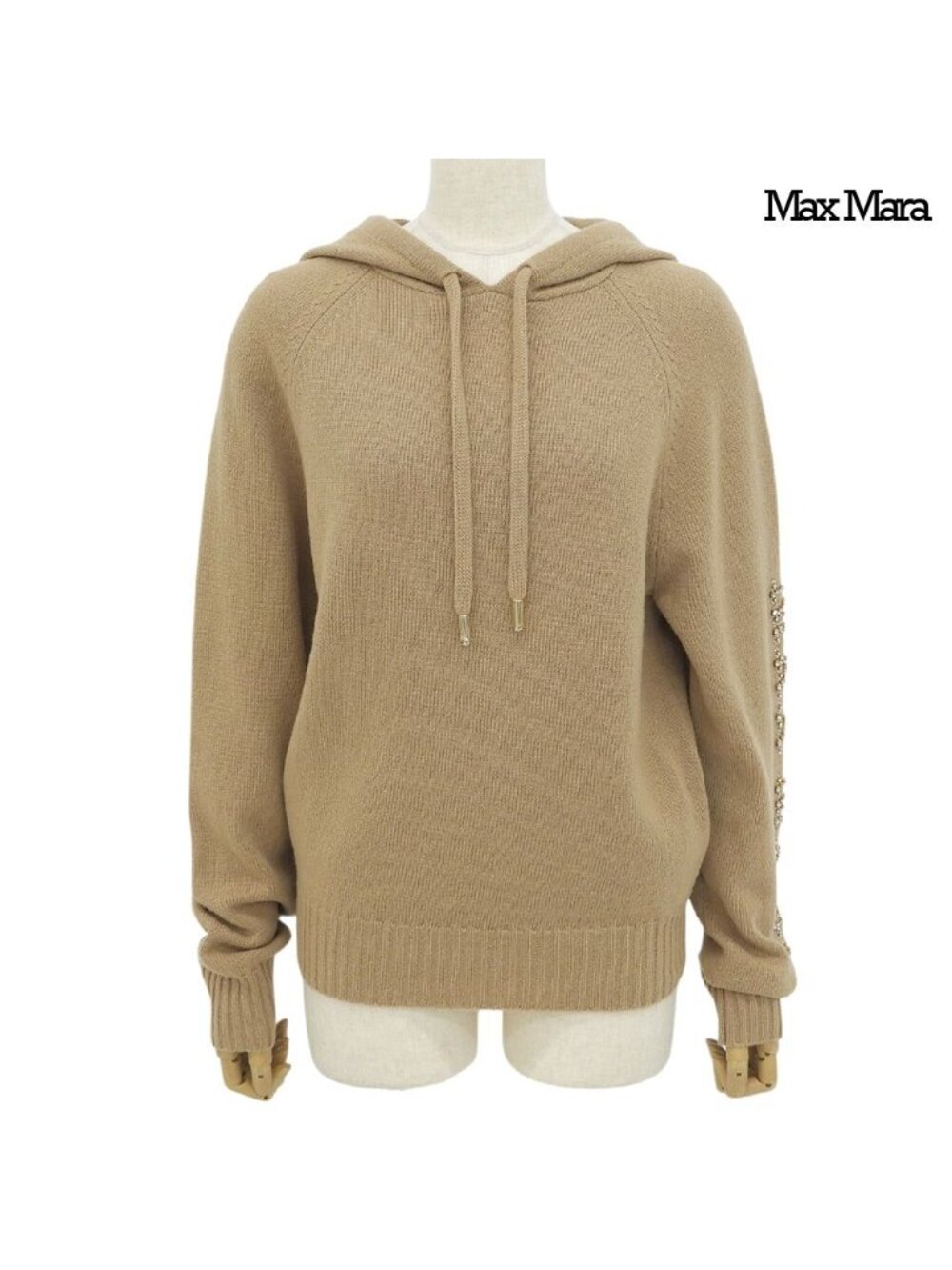 Max Mara Ananas Wool Cashmere Knit Hoodie Visual M Camel